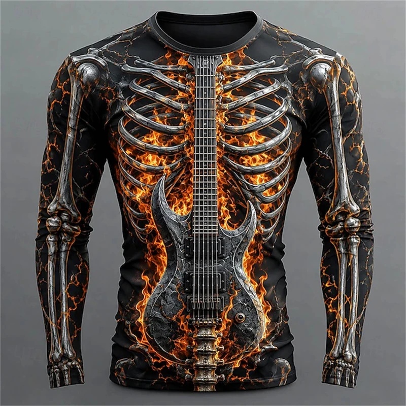 New Men's Long-Sleeve T-Shirt  - 3D Printing Guitar ulasan dan harga